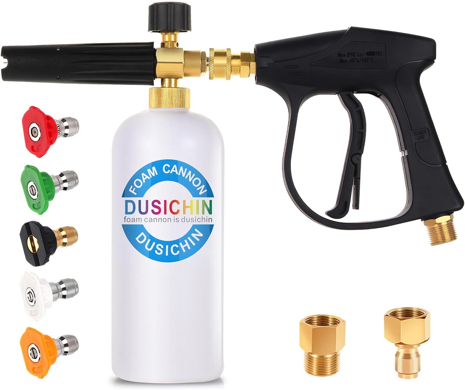 High Pressure Foam Cannon Gun With 5 Nozzle Tips For Pressure Washer 4500 Psi”