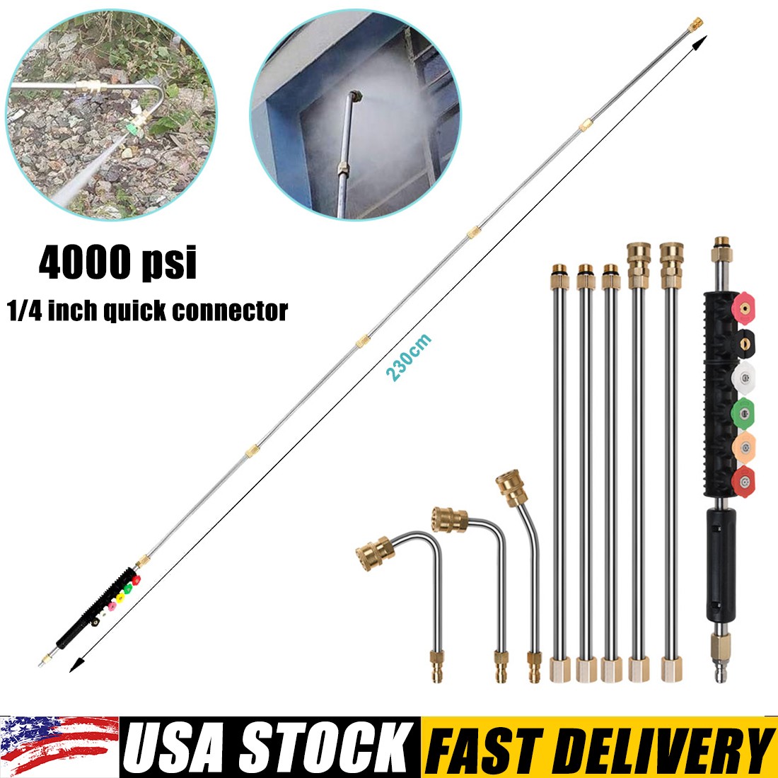 Pressure Washer Wand Set Extension Replacement Lance 97 Inch 1/4 Connect 4000PSI