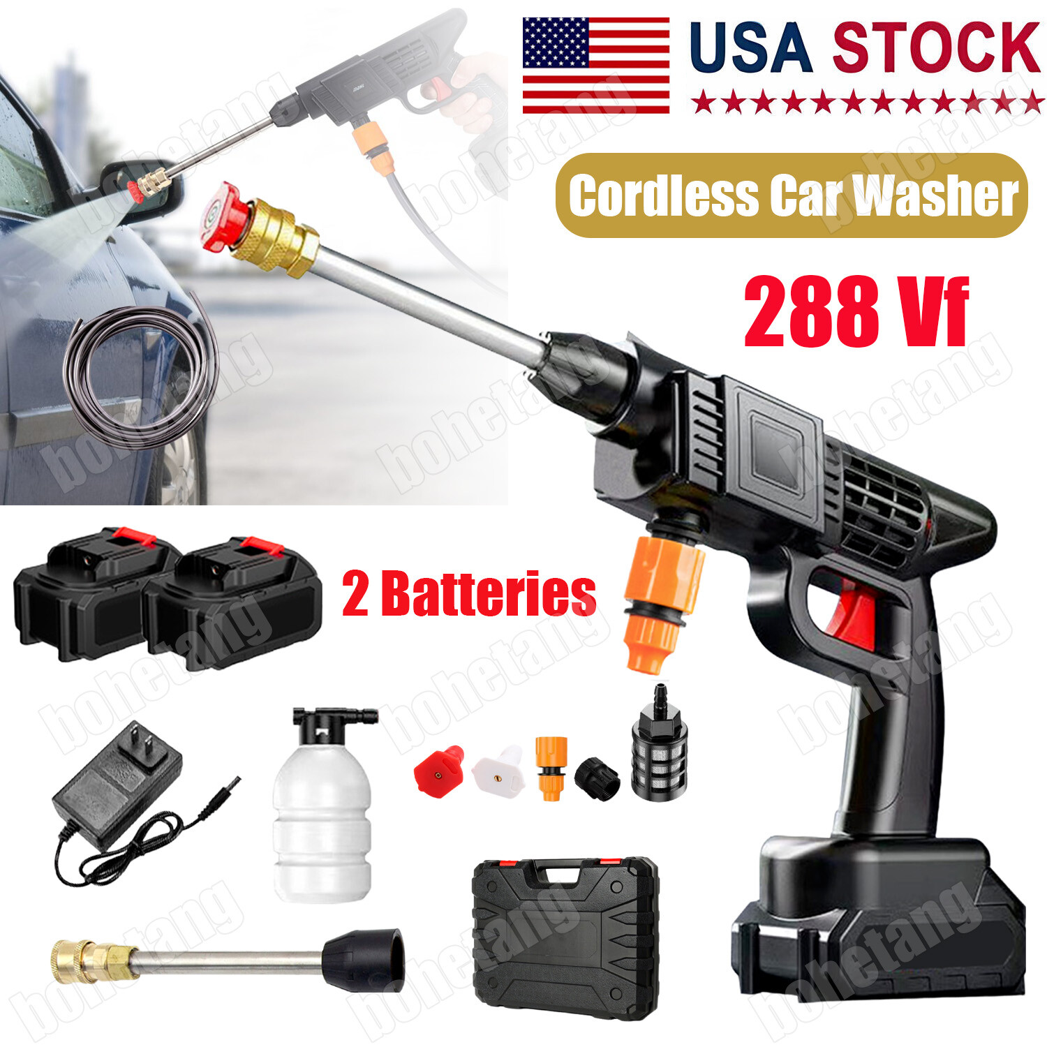 Portable Cordless Electric High Pressure Water Spray Gun Car Washer Cleaner Tool