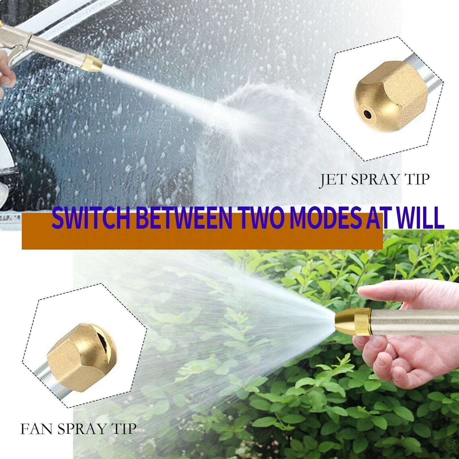 High Pressure Power Washer Spray Wand Lance Water Hose Nozzle Car Wash 2 Tips