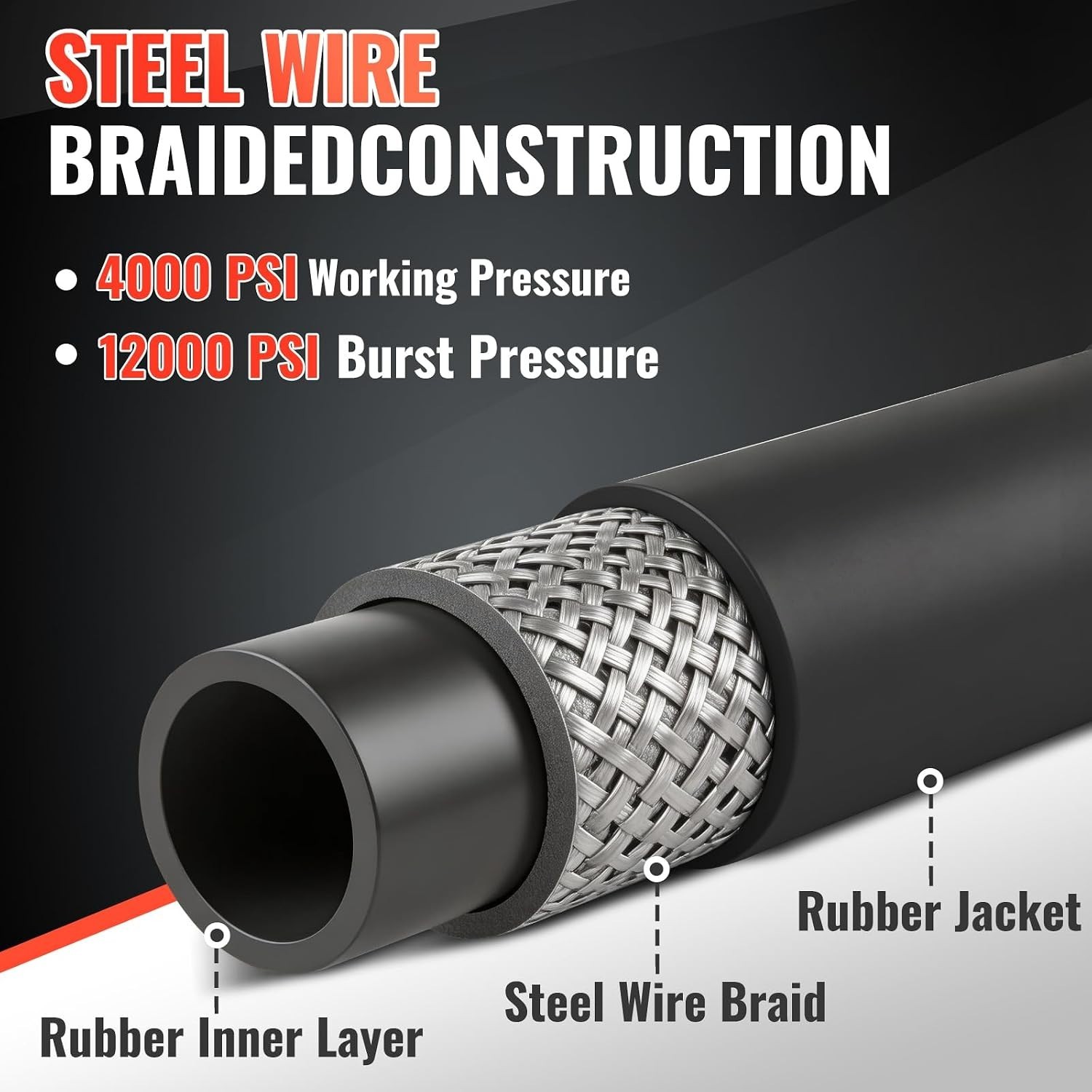 YAMATIC 3 8 Pressure Washer Hose 100 Ft 4000 PSI Steel Braided