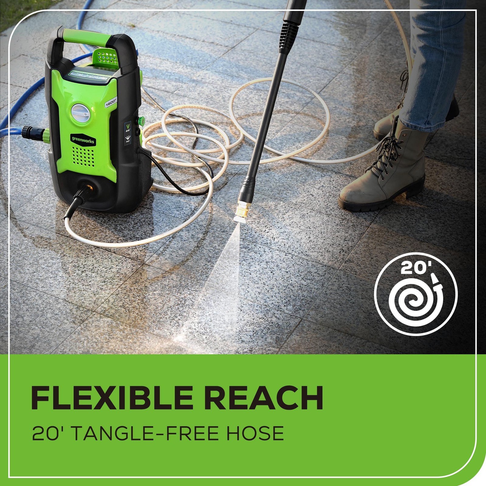 Greenworks Compact Electric Pressure Washer 1.2 GPM CSA Certified Lightweight