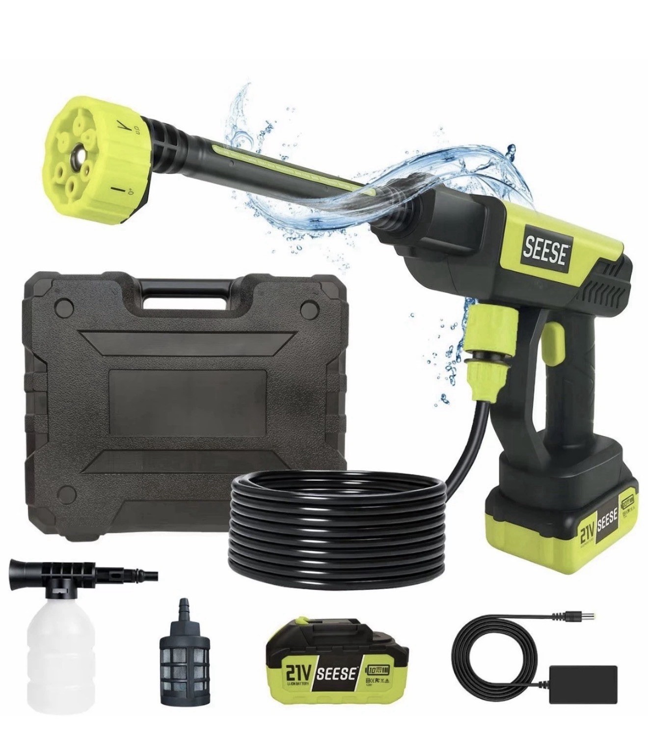 SEESE 1000 PSI Cordless Pressure Washer for Car & Garden with Charger Base