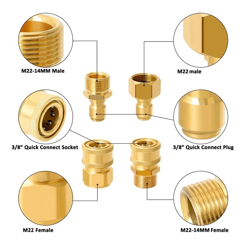 4x Pressure Washer Adapters Set Quick Disconnect Kit M22 Swivel to 3/8” Connect
