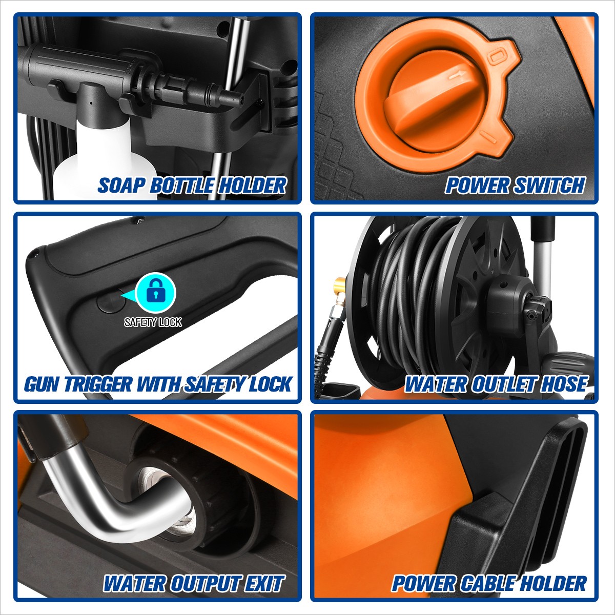 2176 PSI 2.4 GPM High-Pressure Electric Power Cleaner Car Washer Machine Orange