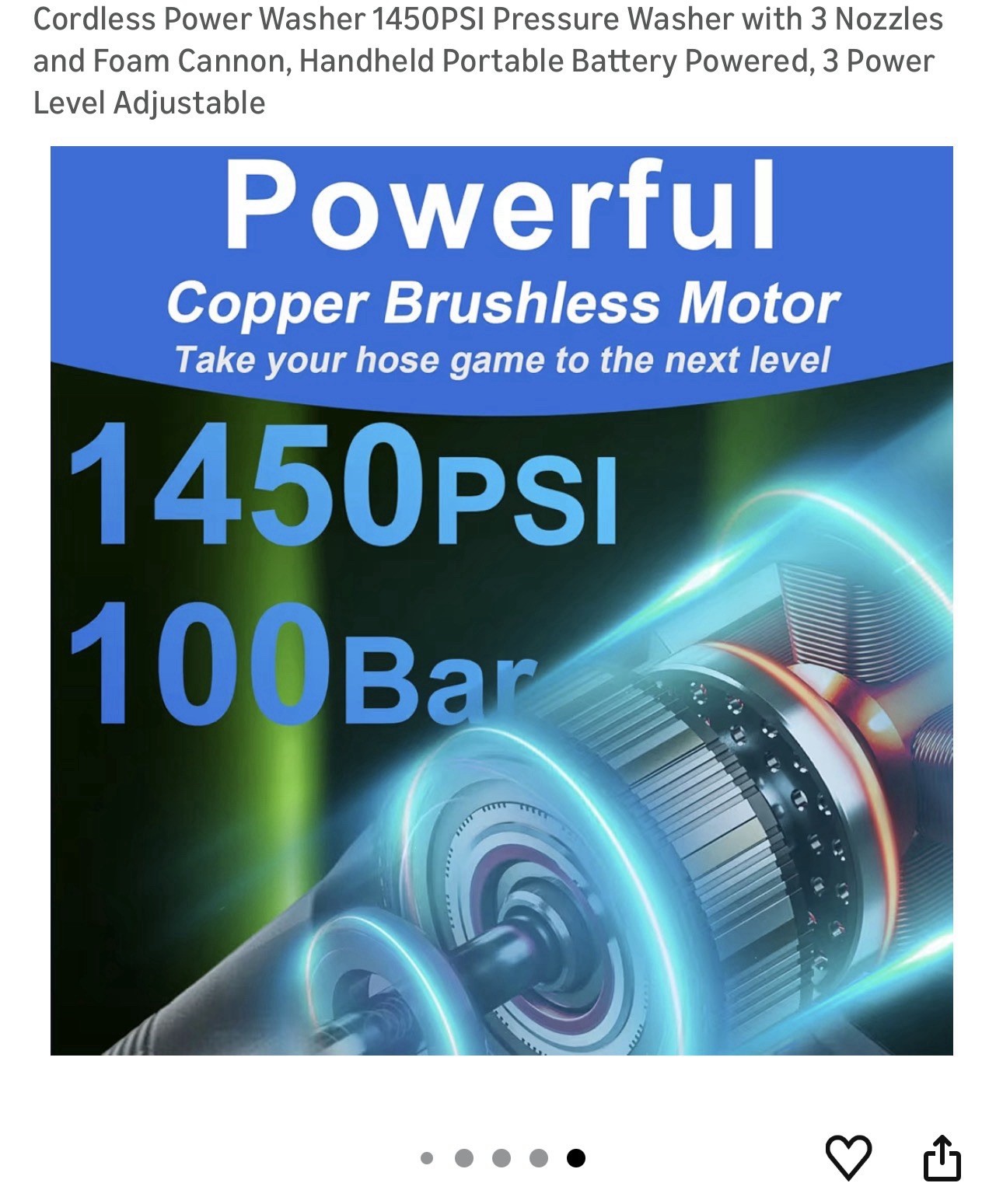 NEW! Power Pressure Washer 1450PSI w/ 3 Nozzles and Foam Cannon, Battery Powered