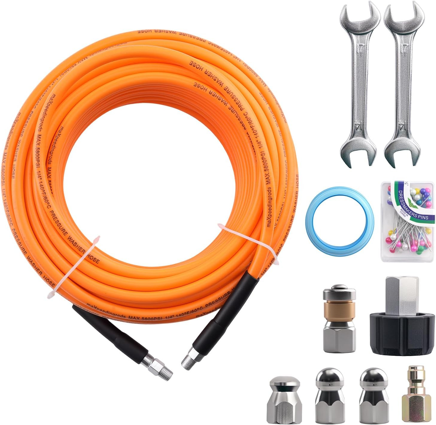 Sewer Jetter Kit for Pressure Washer 100FT, 5800PSI Drain Cleaner Hose 1/4 Inch