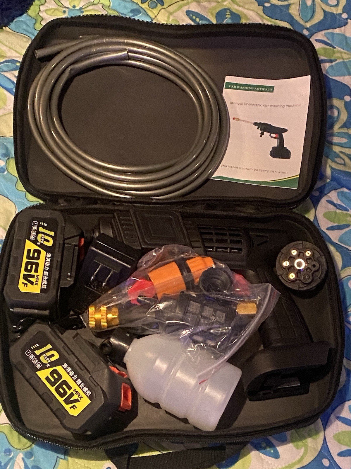 96VF Cordless Battery Cold Water Pressure Washer Kit w/ Gun Hose Charger Black