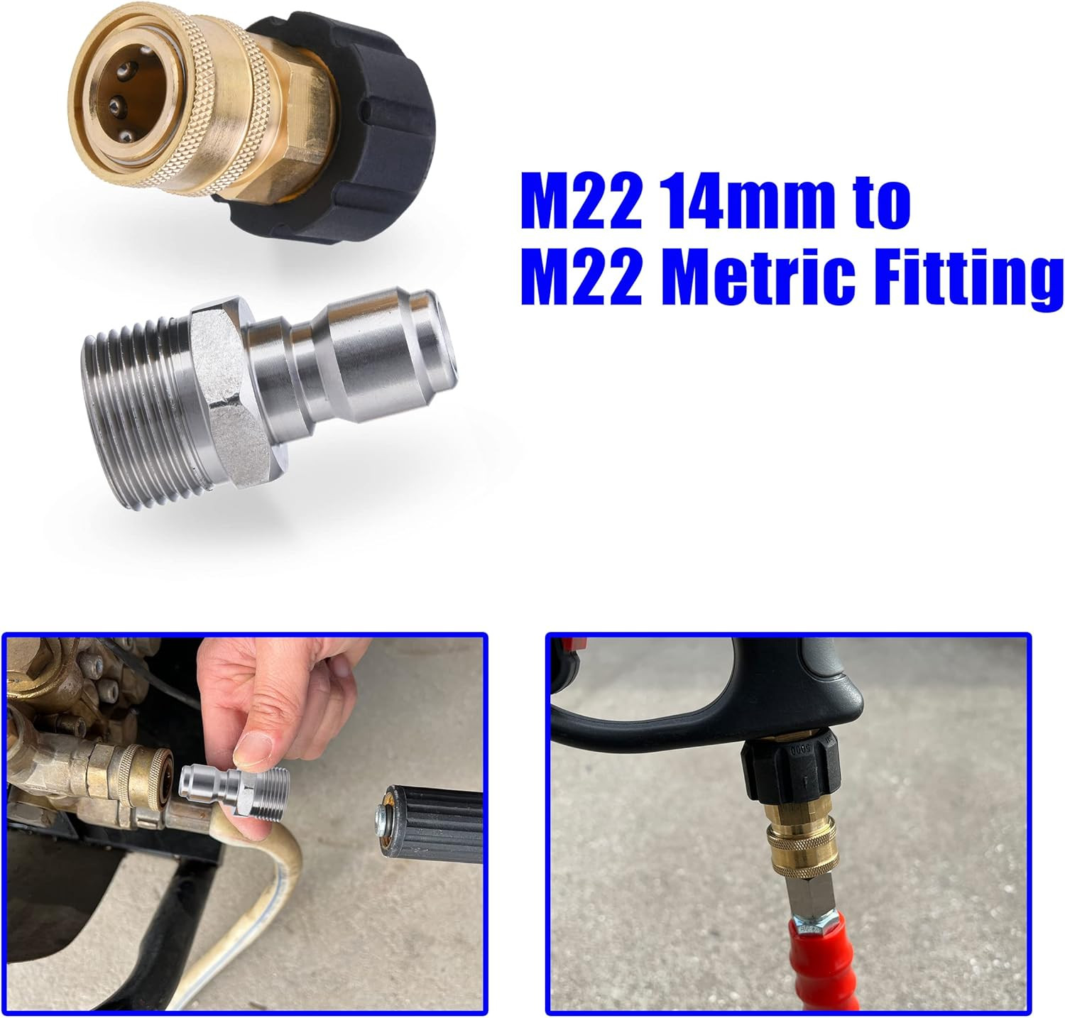 Pressure Washer Adapter Set, M22 to 3/8″ Quick Connect for Pressure Washer Hose,