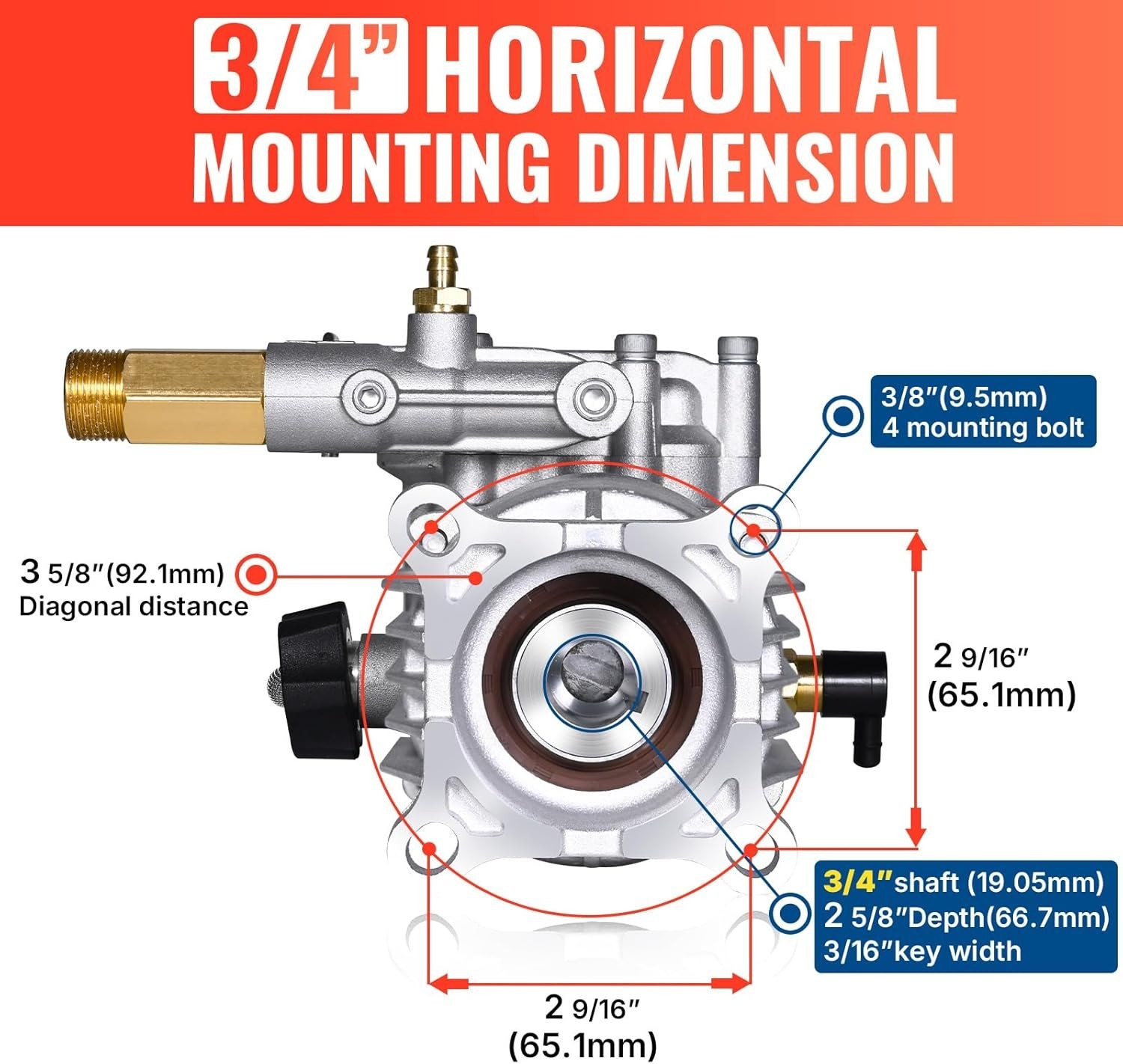 3/4” Pressure Washer Pump 2600-3000 PSI 2.5 GPM OEM Replacement for Honda GC16