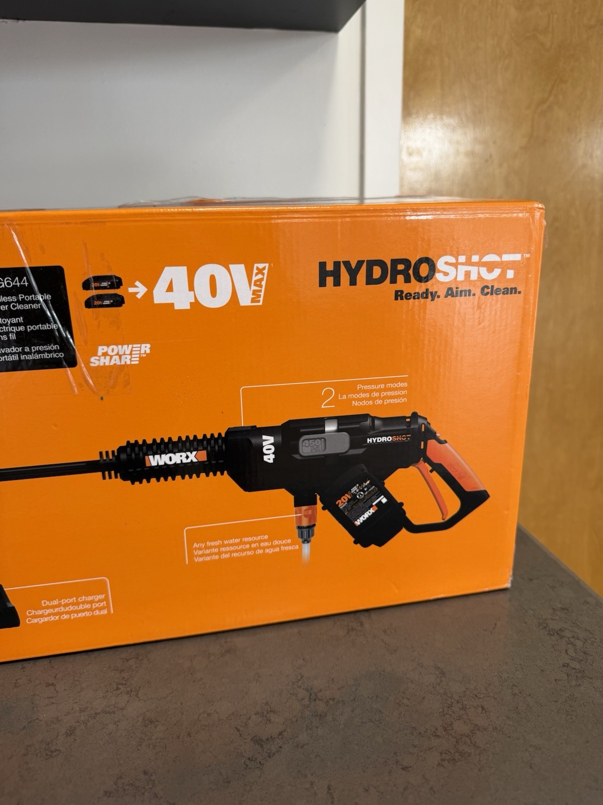 WORX HydroShot WG644 40V Cordless Power Cleaner, Adjustable Nozzle, 450 PSI
