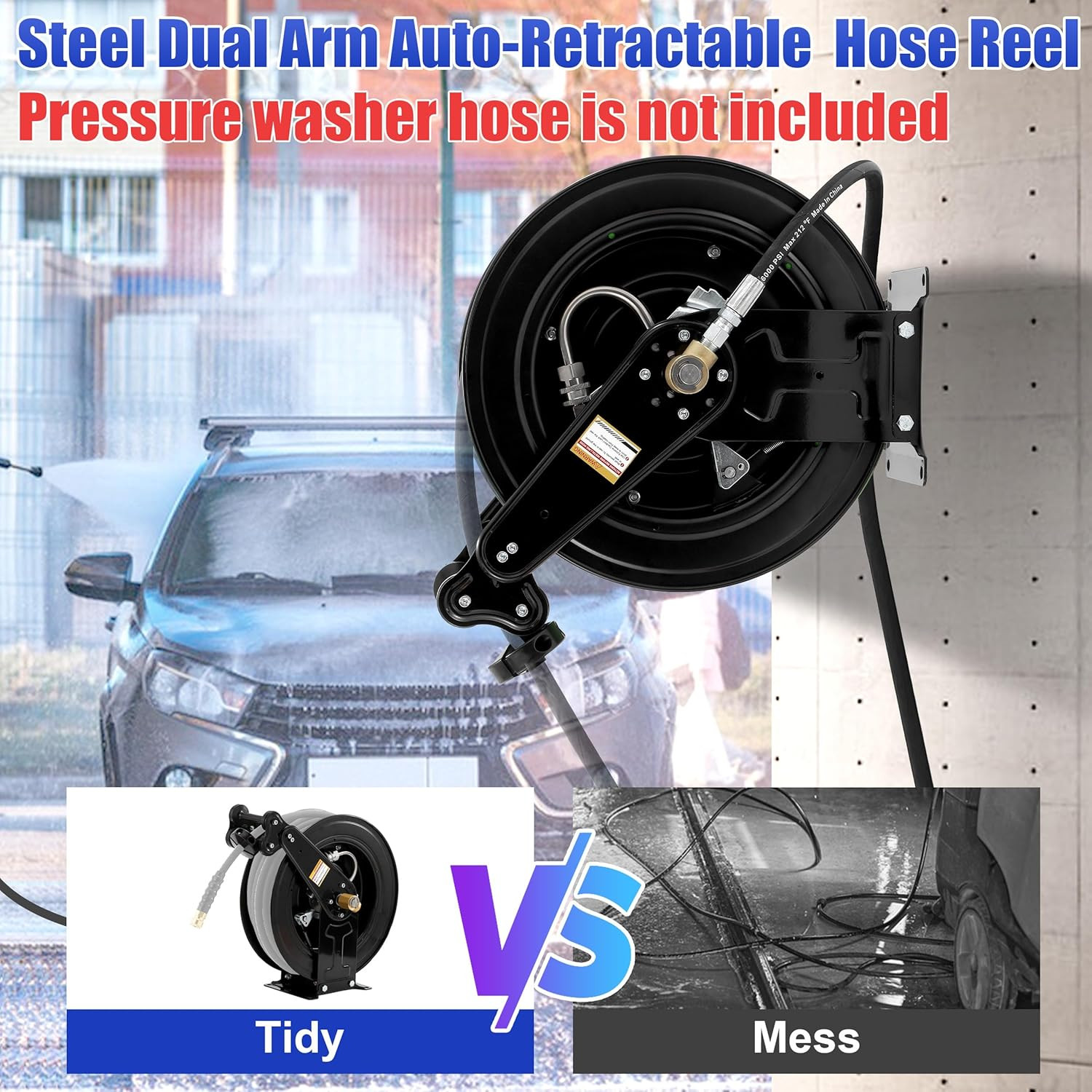 High Pressure Washer Hose Reel for Water/Air/Oil, 50 FT X 3/8″ or 100 FT X 1/4″