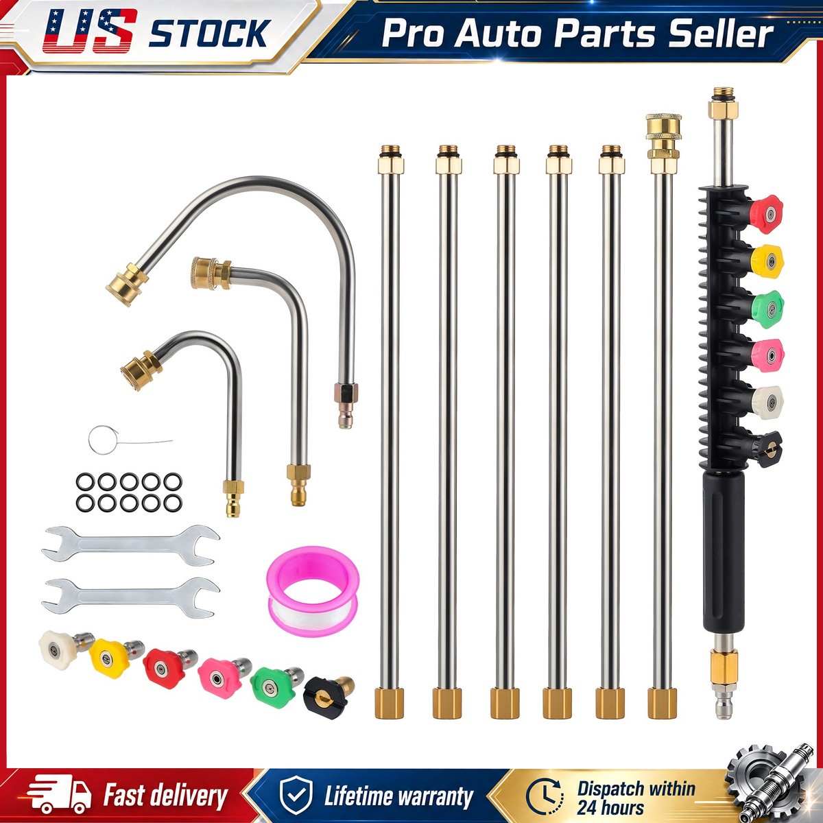 Pressure Washer Extension Wand 97 inch Total Length Stainless Steel and Brass