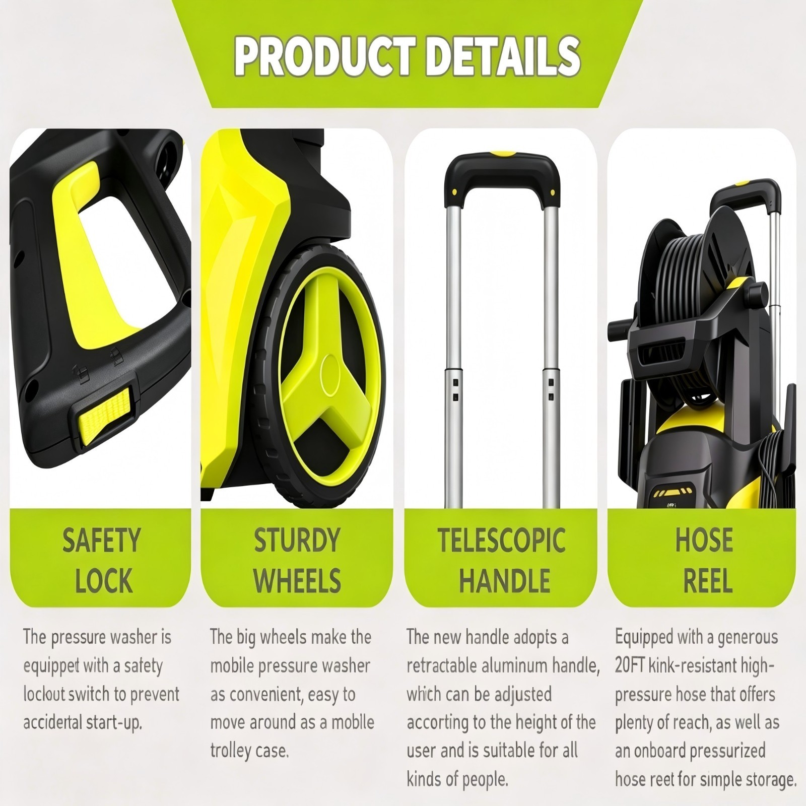 Pressure Washer 5560PSIMAX 3.0GPM, 15-Level Touch Control, 4 Nozzles, for Yard