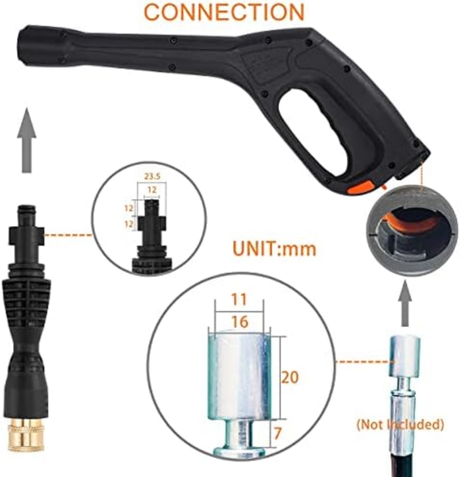 Pressure Washer Gun Kit with 5 Nozzles – Compatible Some of Black