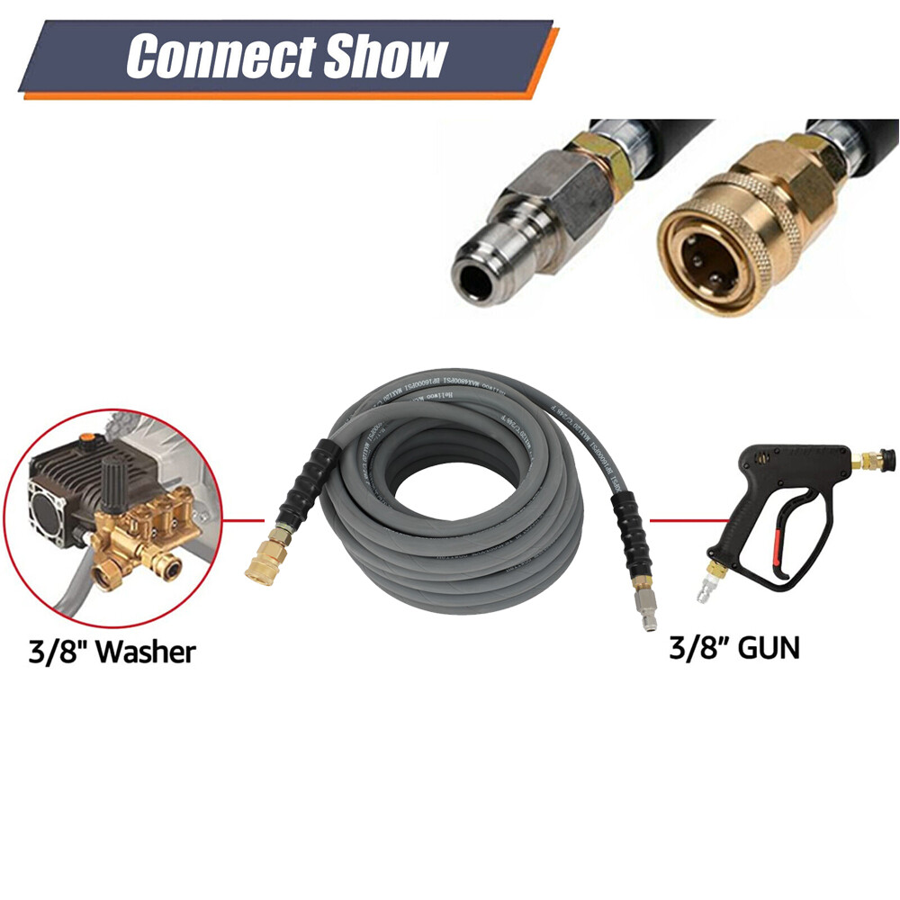 4000 PSI 50 ft / 100 ft 3/8″ Pressure Washer Hose Non-Marking Gray With Couplers