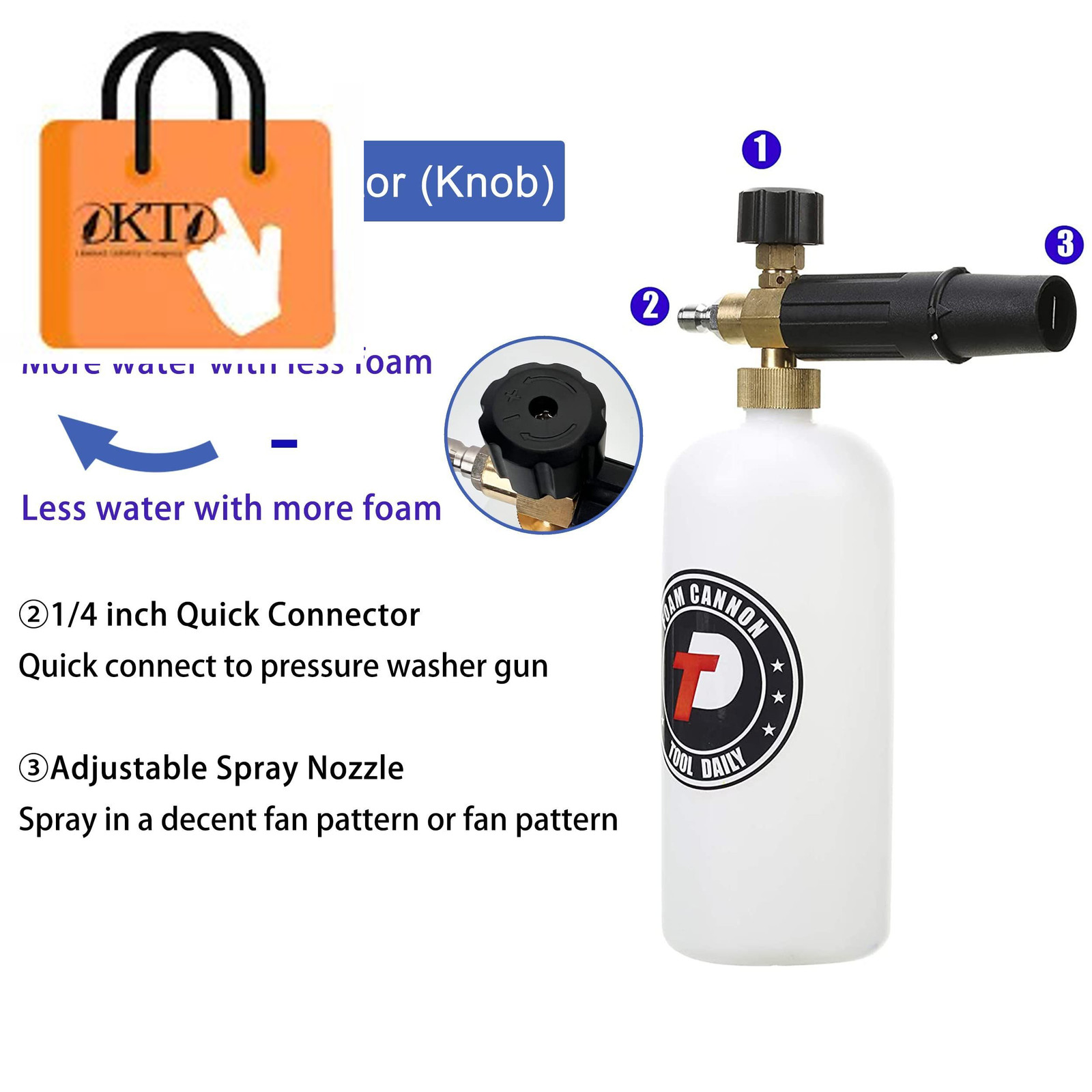 Foam Cannon with 1/4 Inch Quick 1/4” Connect, White