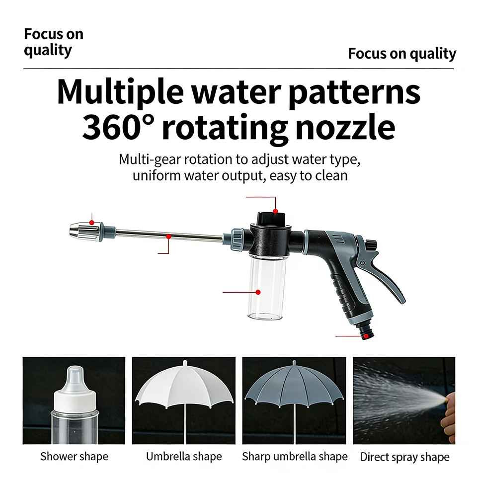 360° Rotating Nozzle High Pressure Water Gun Car Wash Kit Auto Cleaner Garden Ho