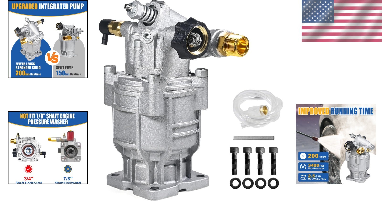 Pressure Washer Pump 3400 PSI 2.5 GPM 3/4 Inch Shaft Replacement Aluminum for…