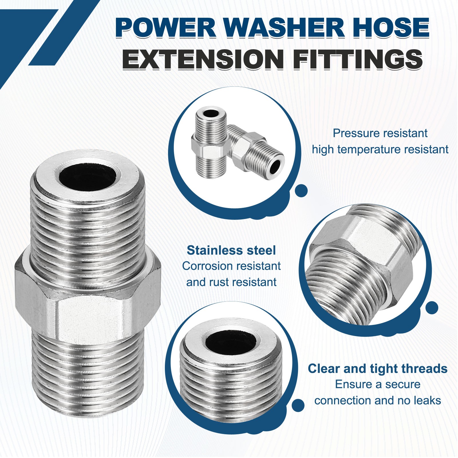 2pcs Pressure Washer Connector G3/8 Male to G3/8 Male 5400PSI Stainless Steel