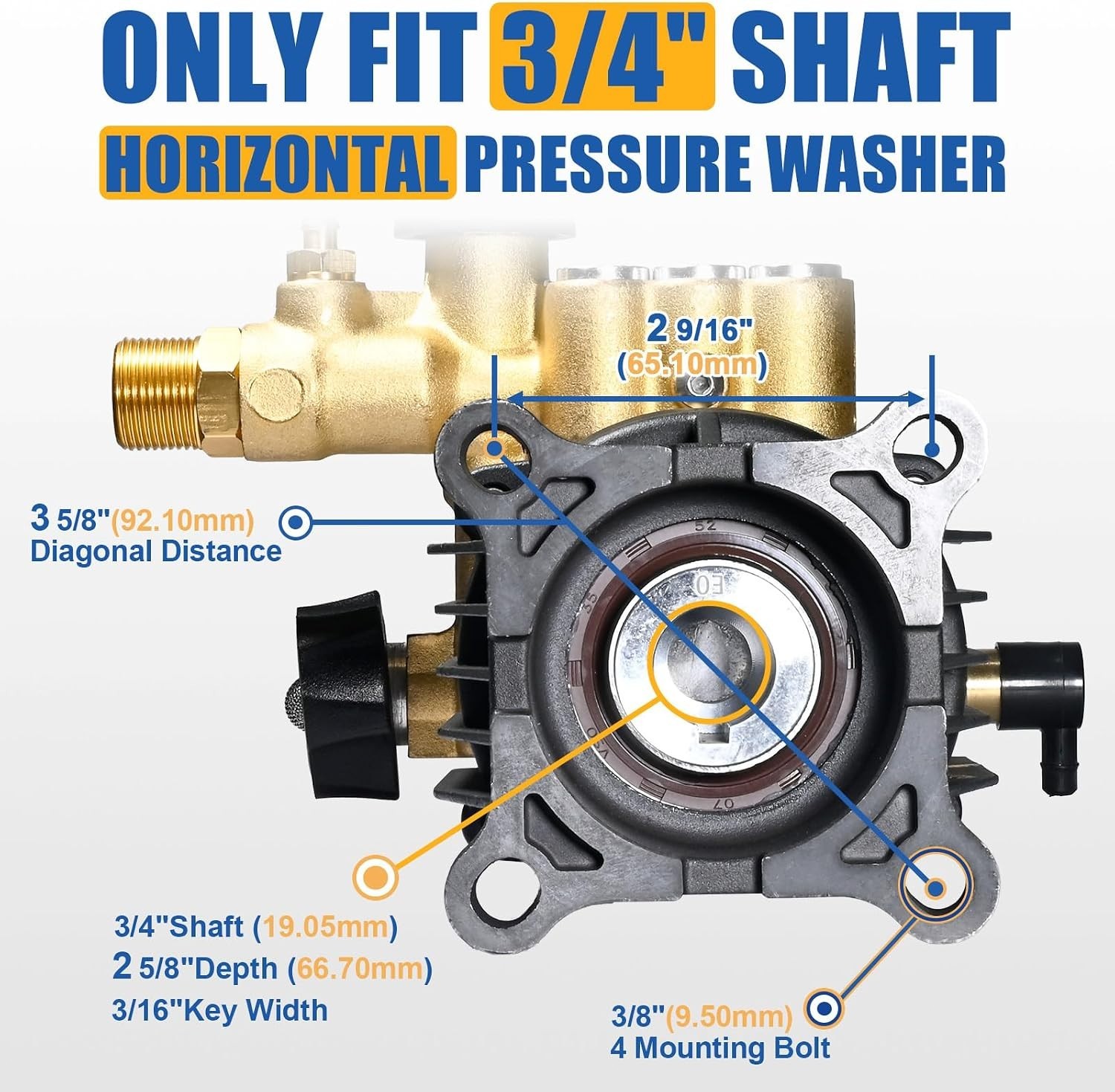 TOOLCY 3400 PSI 3/4″ Shaft Pressure Washer Pump Horizontal 2.5 GPM