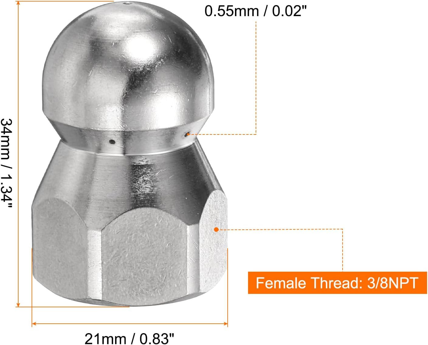 Pressure Washer Sewer Nozzle 3/8″ NPT Orifice 5000 PSI Stainless Steel Drain Bla