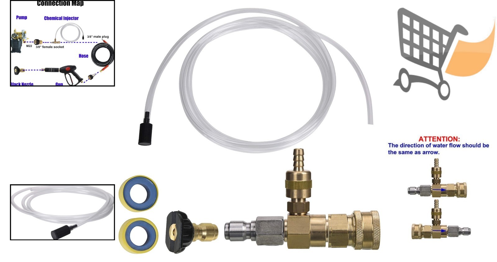 Adjustable Chemical Injector Kit for Pressure Washer Soap Dispenser 3/8″ Quic…
