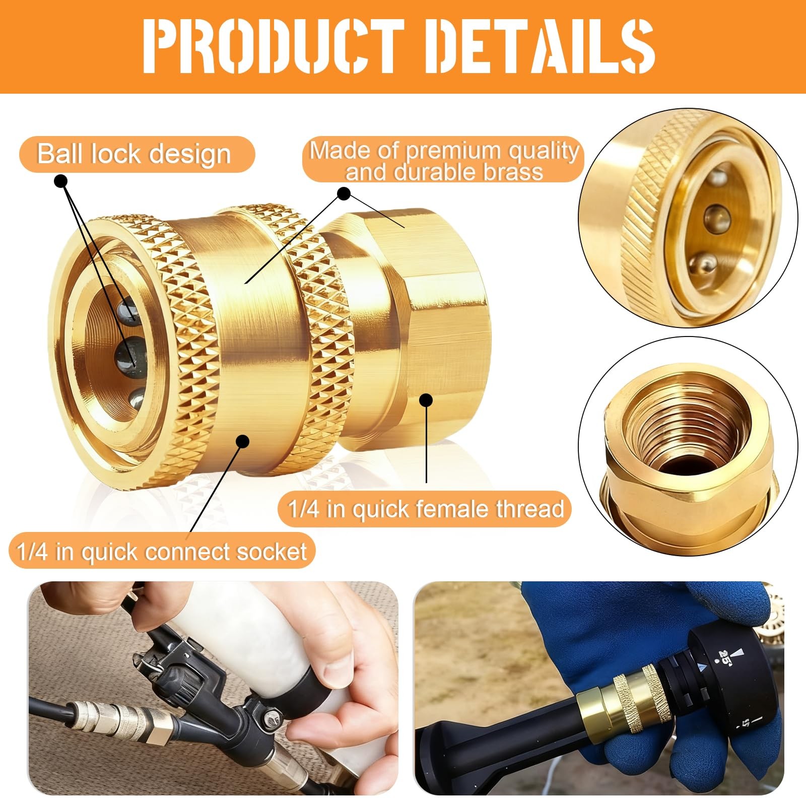Pressure Washer Couplers Brass Fittings 1/4 Inch Quick Connect To Female Npt Soc