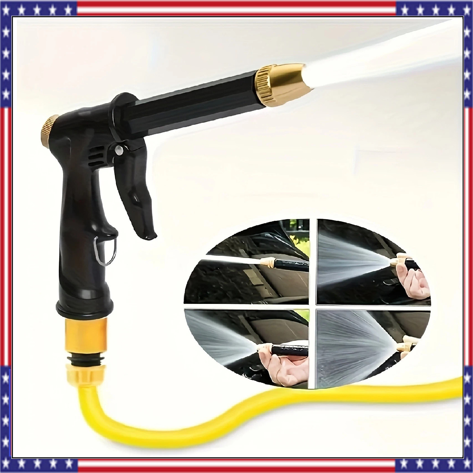 High Pressure Water Gun – 360° Rotating Nozzle, American Thread for Car & Patio