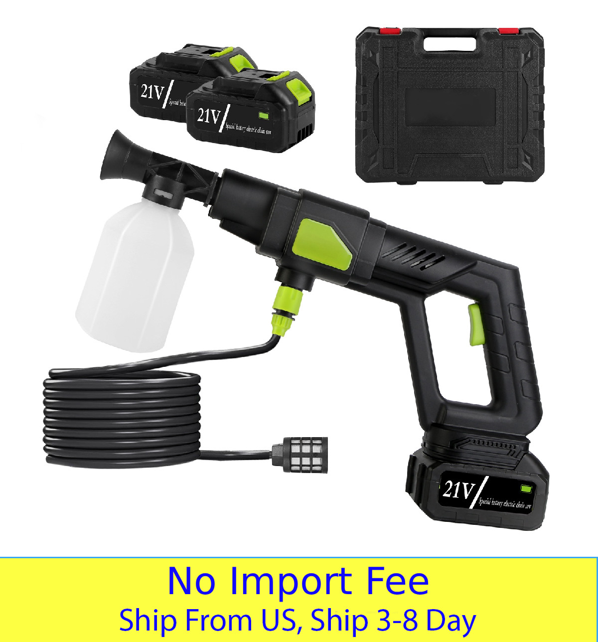 Cordless Pressure Washer 21V 435PSI Portable Electric Car Washer Gun High Pressu