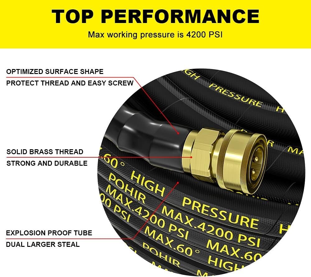 25FT Heavy Duty Power Washer Hose – 16000 PSI Burst Pressure & Flexible Design