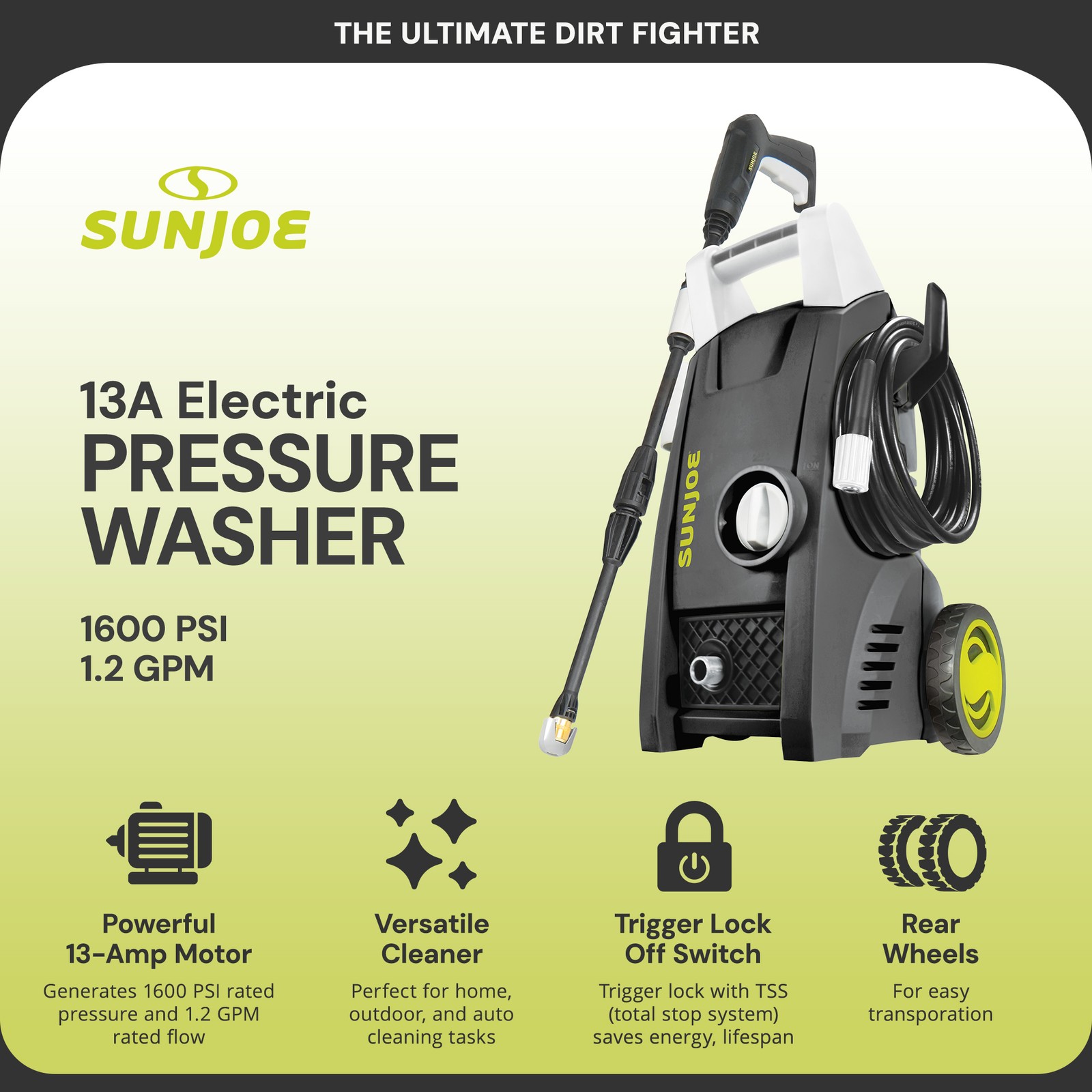 Sun Joe 11.5-Amp 1450 PSI 1.45 GPM Electric Pressure Washer, Green (Open Box)
