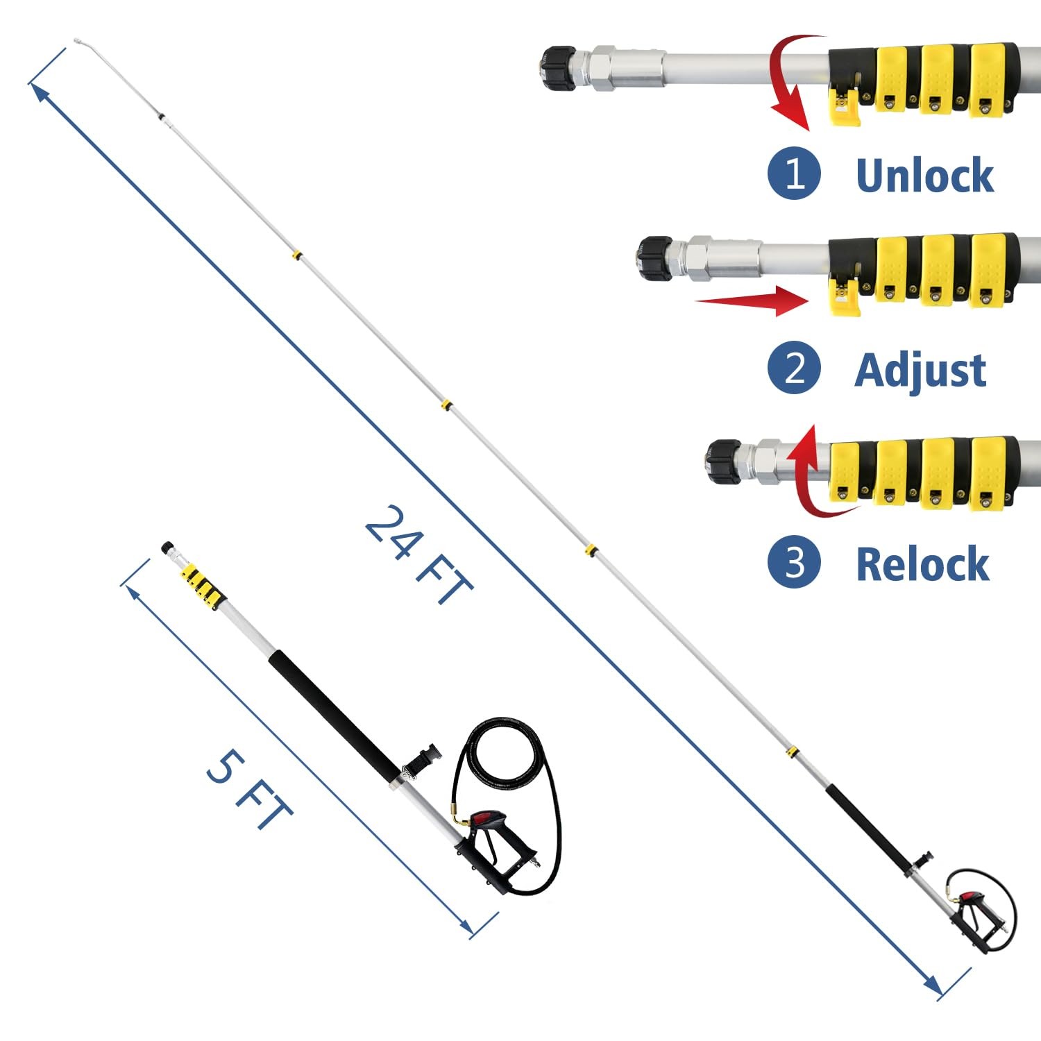 Aluminum 24 FT Telescoping Pressure Washer Wand with Pressure Washer Extensio…