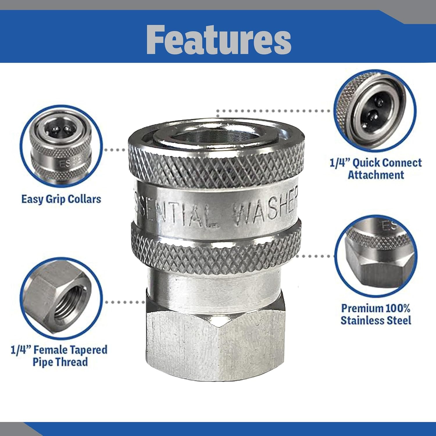 Stainless Steel ¼” Quick Connect Female NPT | Pressure Washer Quick Connect Fitt