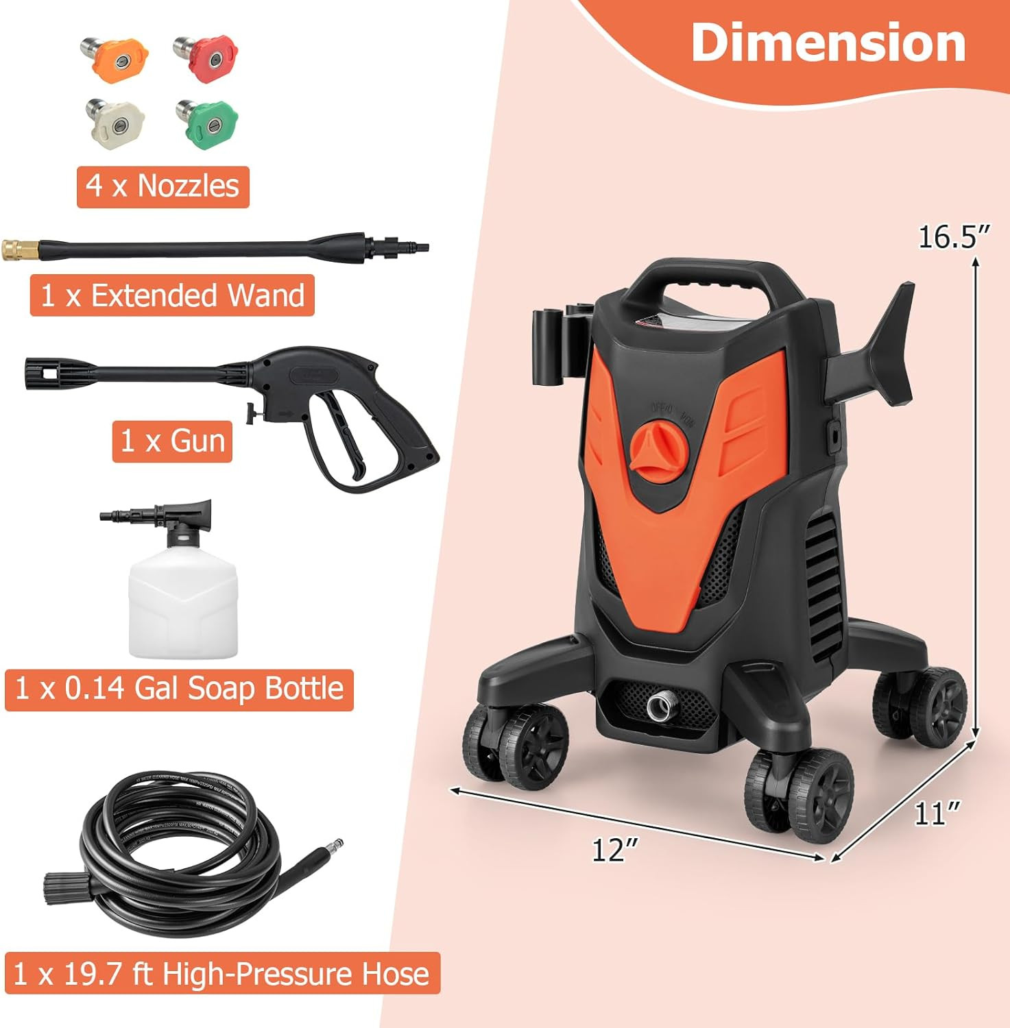 Pressure Washer with 4 Universal Wheels, 2400 PSI High Pressure Cleaner Electric