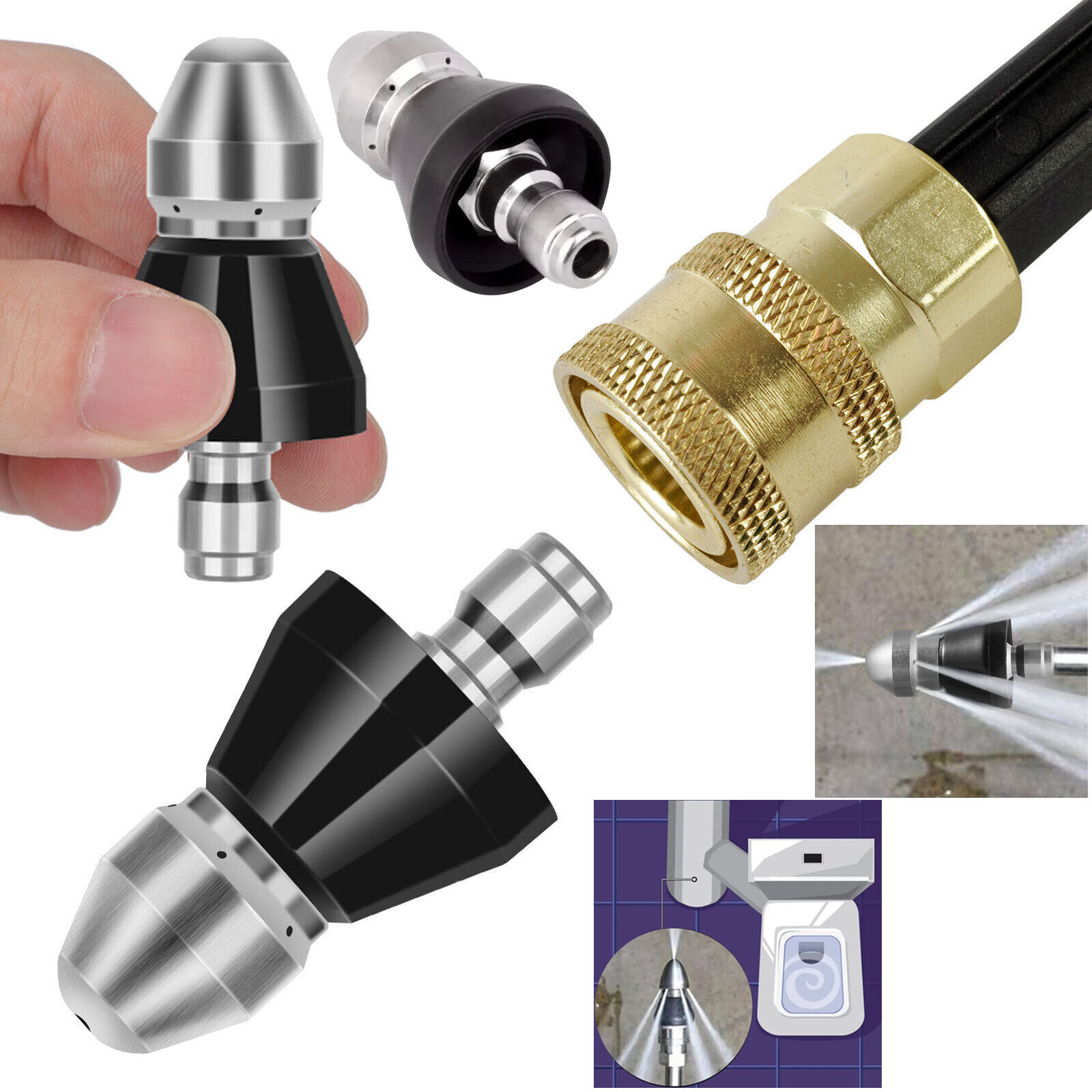 Sewer Cleaning Tool High-pressure Nozzle 5000psi Pipe Cleaner 1/4 Inch Connector