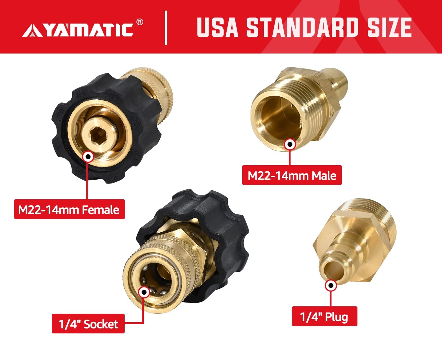 2 PCS 1/4 Quick Connect Adapters, M22-14mm Fittings, 4000 PSI, Hose Couplers