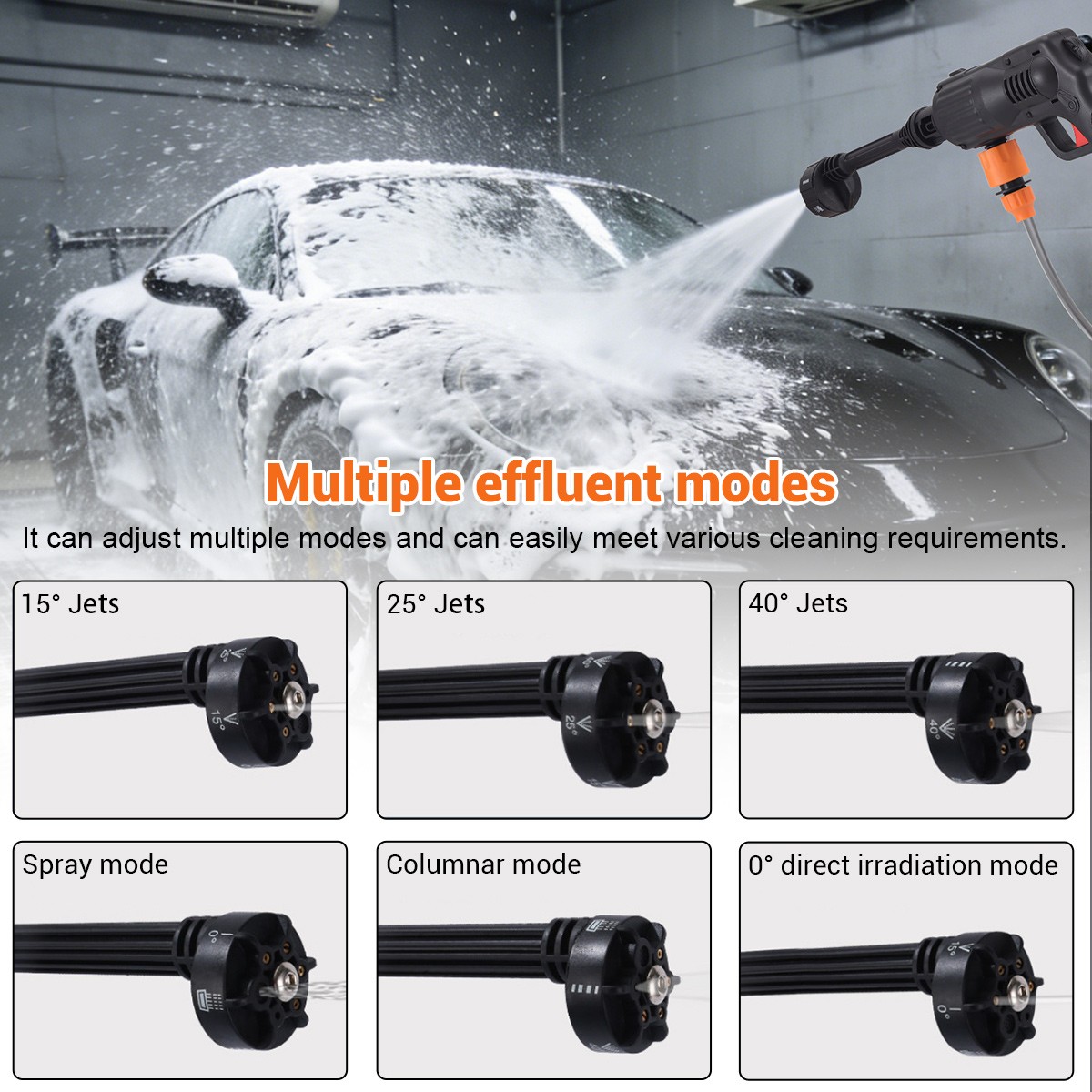 30 Bar Cordless Car Wash Gun 2 Lithium Batteries 6 in 1 Nozzle Foam Cannon Kit