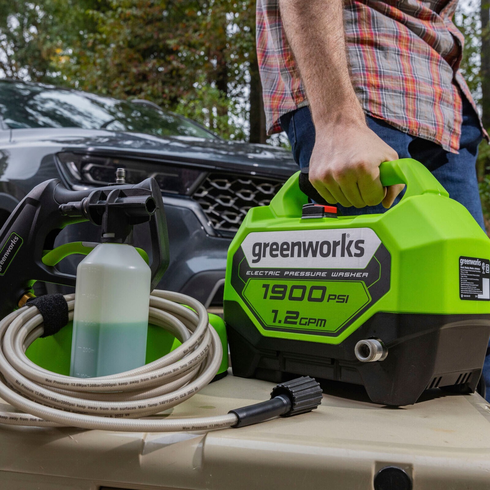 Greenworks 1900 PSI 1.2 GPM Electric Pressure Washer Combo Kit, Green ~ New