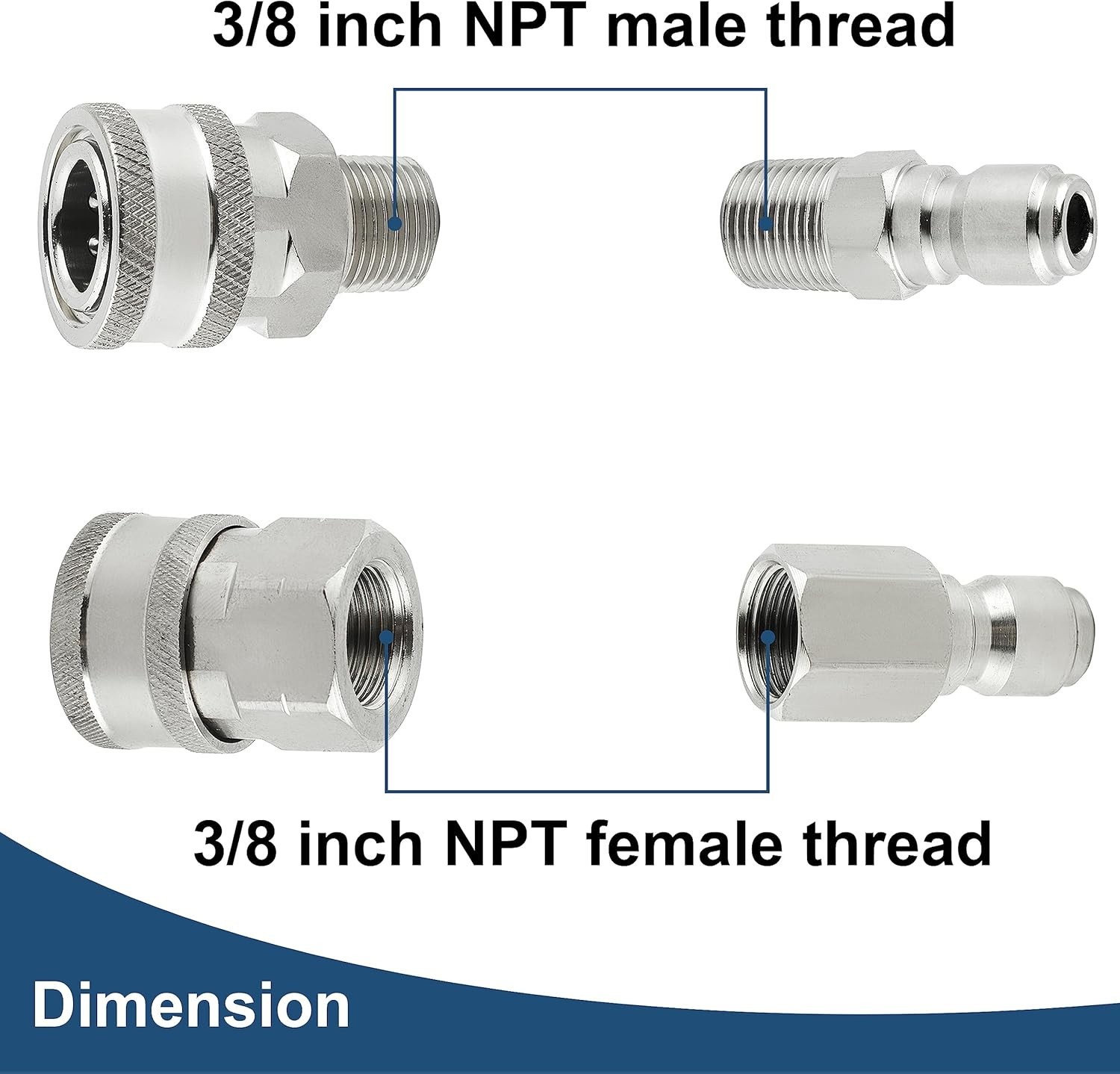 8-Piece Stainless Steel Pressure Washer Quick Connect Fittings Set – 3/8 Inch