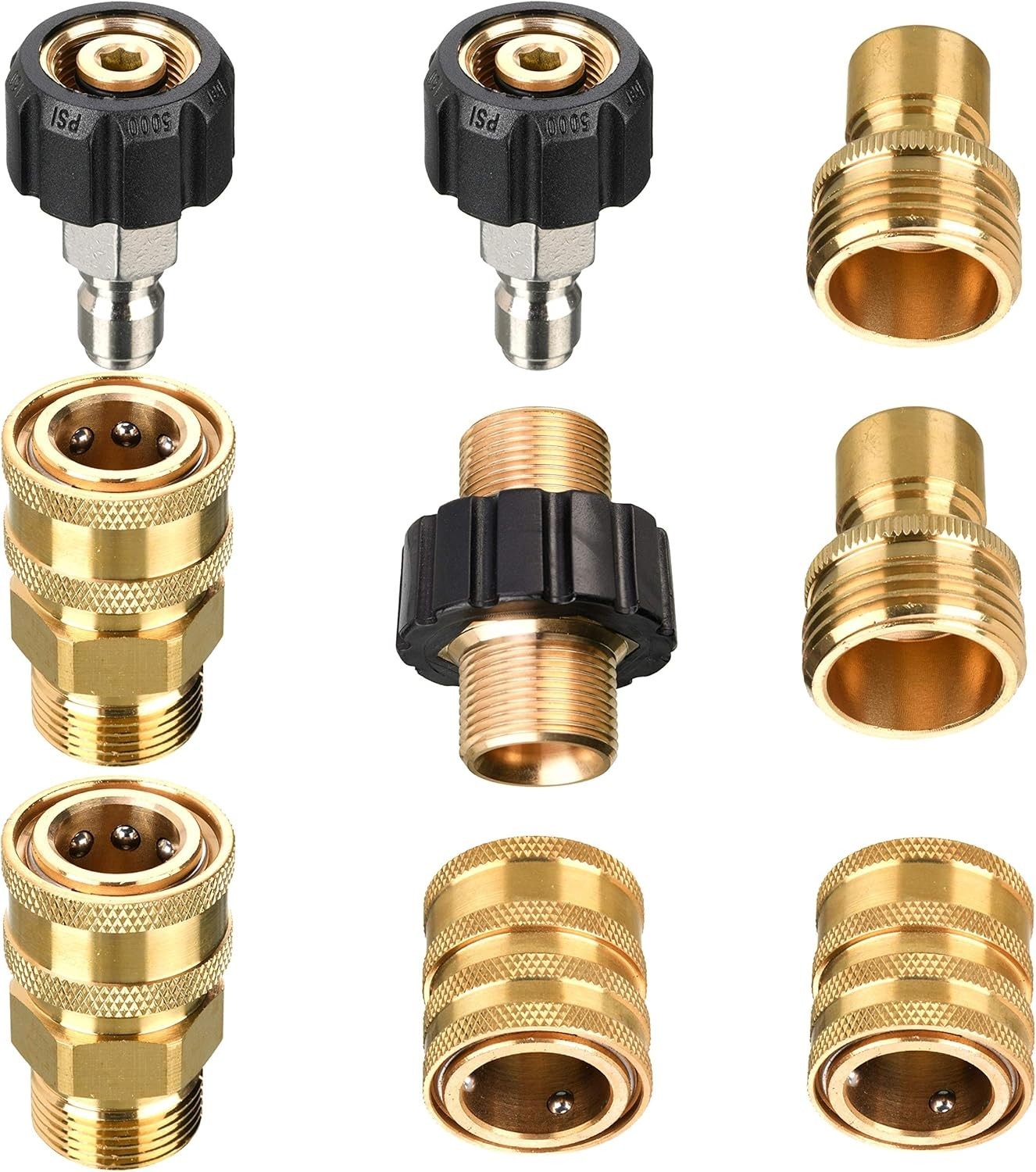 Durable 9-Pack Pressure Washer Fittings – M22 Brass Connectors for 5000 PSI