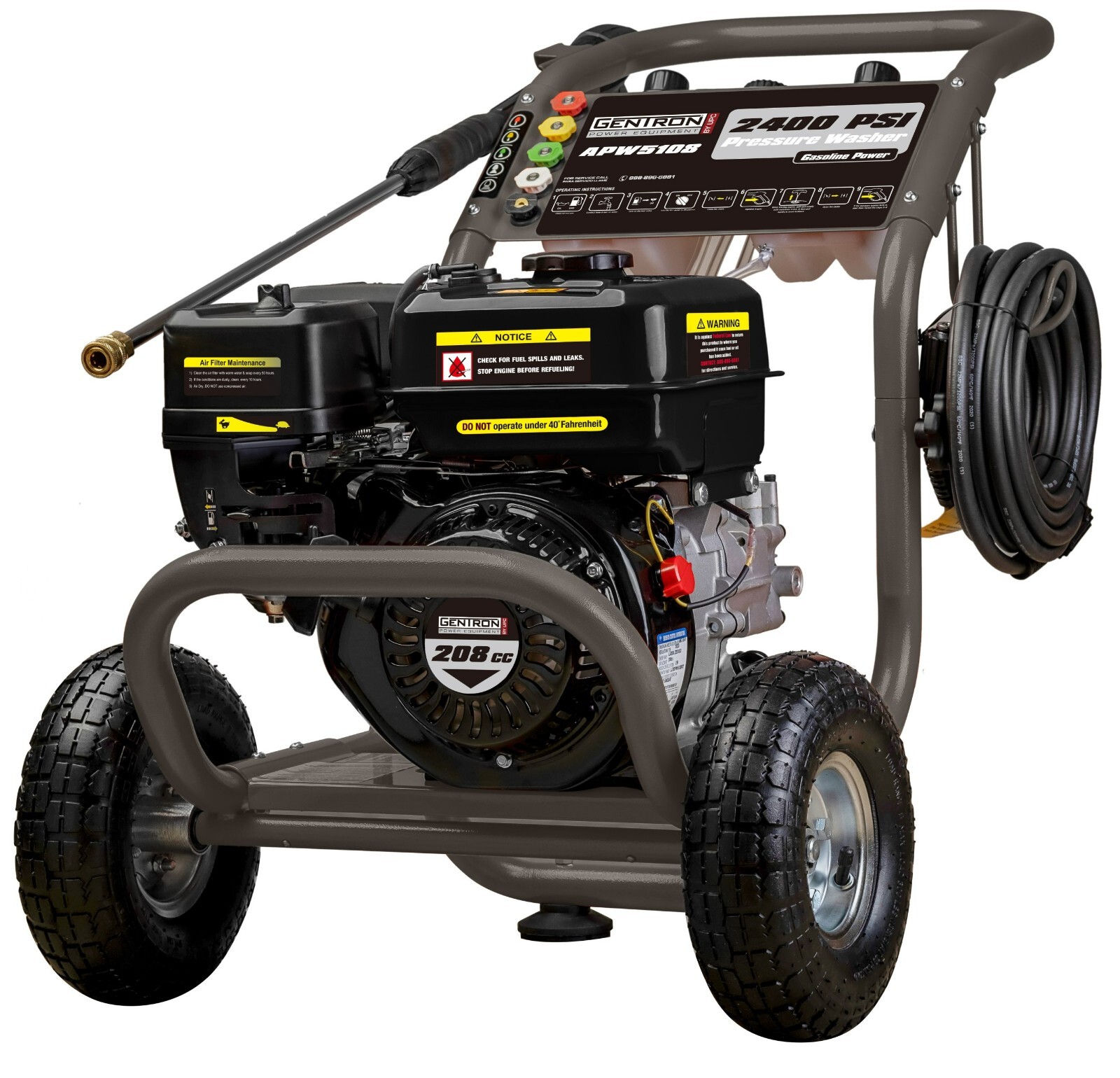 Gentron Pressure Washer 2400 PSI, 2.1 GPM Detergent JD Engine 7 HP 208cc Gray