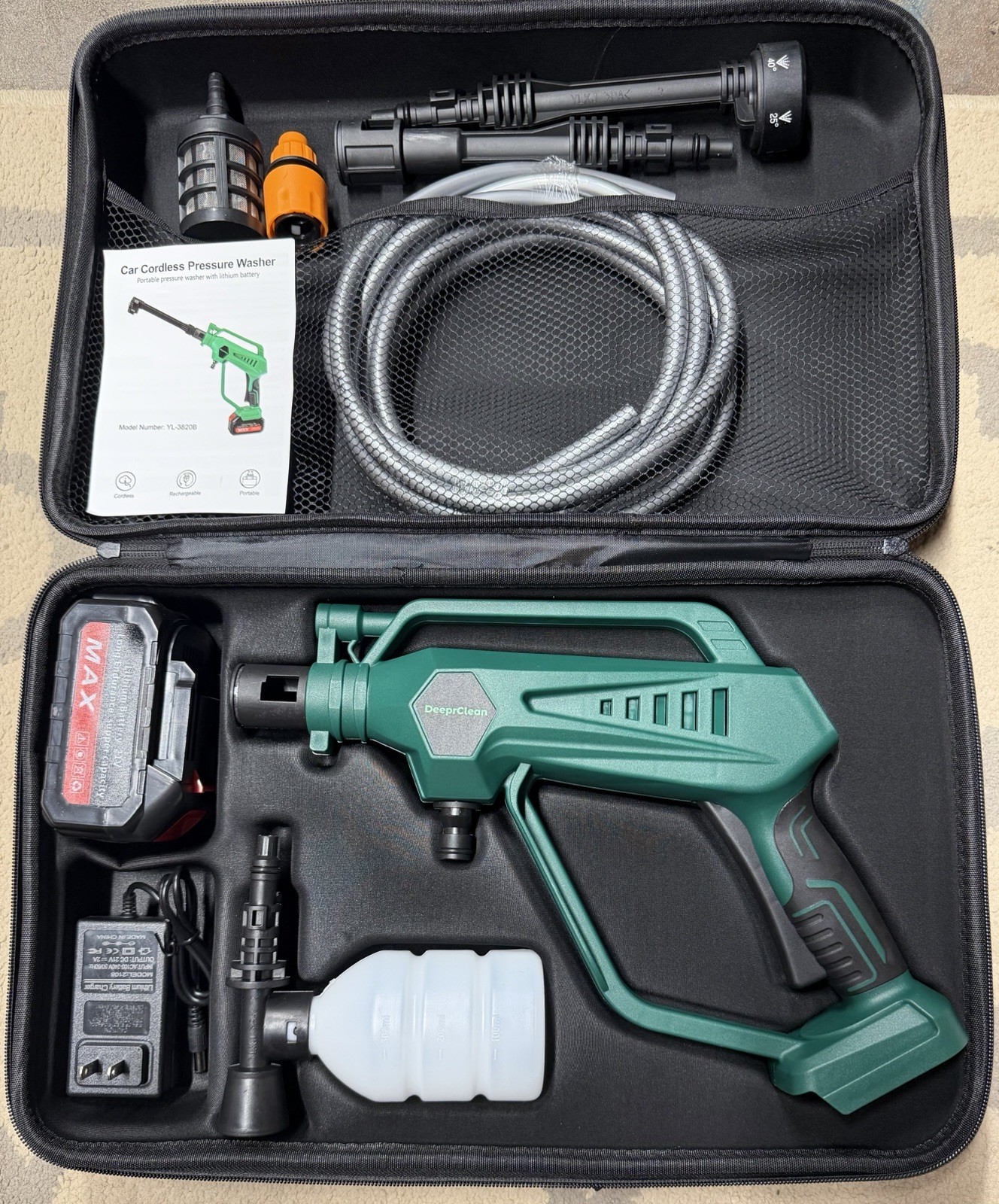 Cordless Car Washer & More Cleaning Gun w 6-n-1 Nozzle & Rechargeable Battery