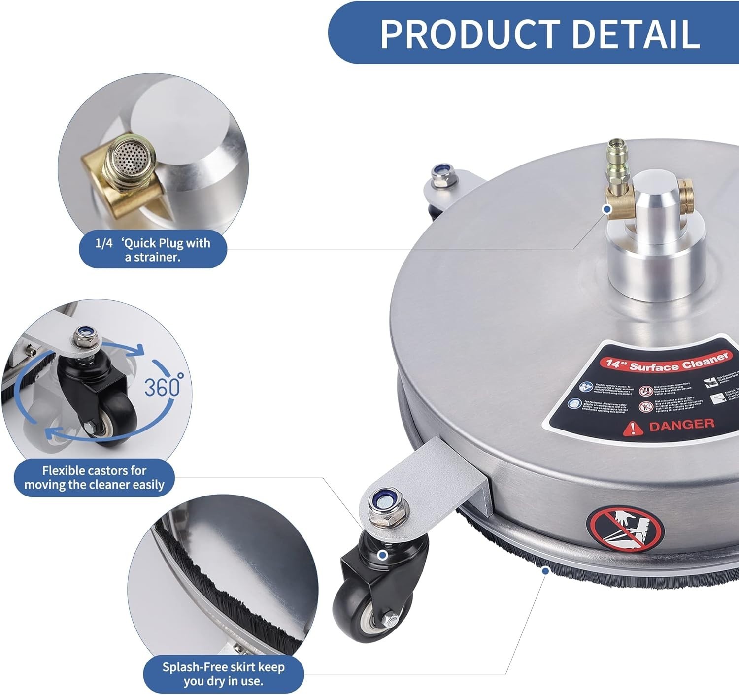 Professional 14″ Surface Cleaner: 4000 PSI, Stainless Steel with 4 Wheels