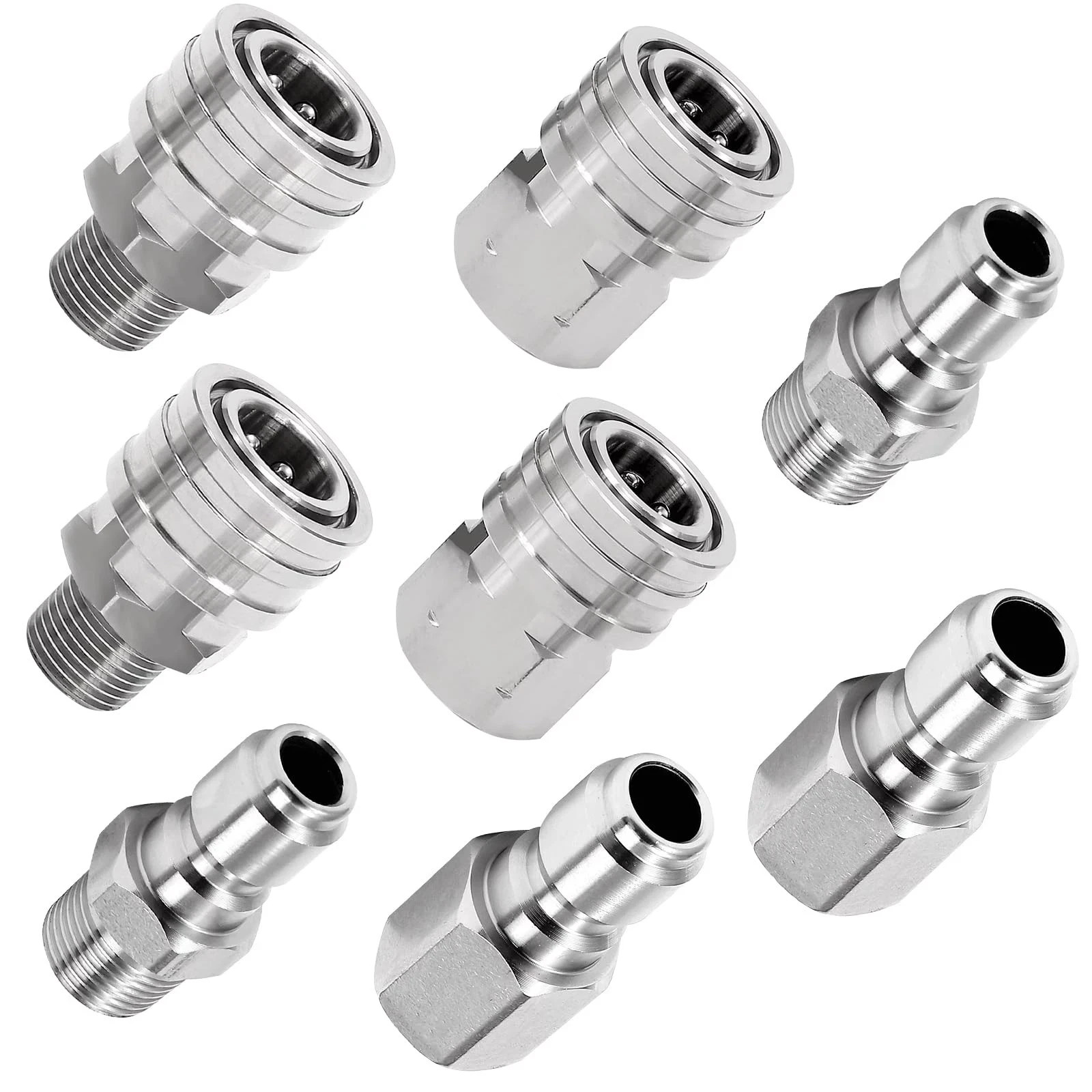 8 Pack 1/4″ Pressure Washer Quick Connect Fittings 5000 PSI Stainless Steel