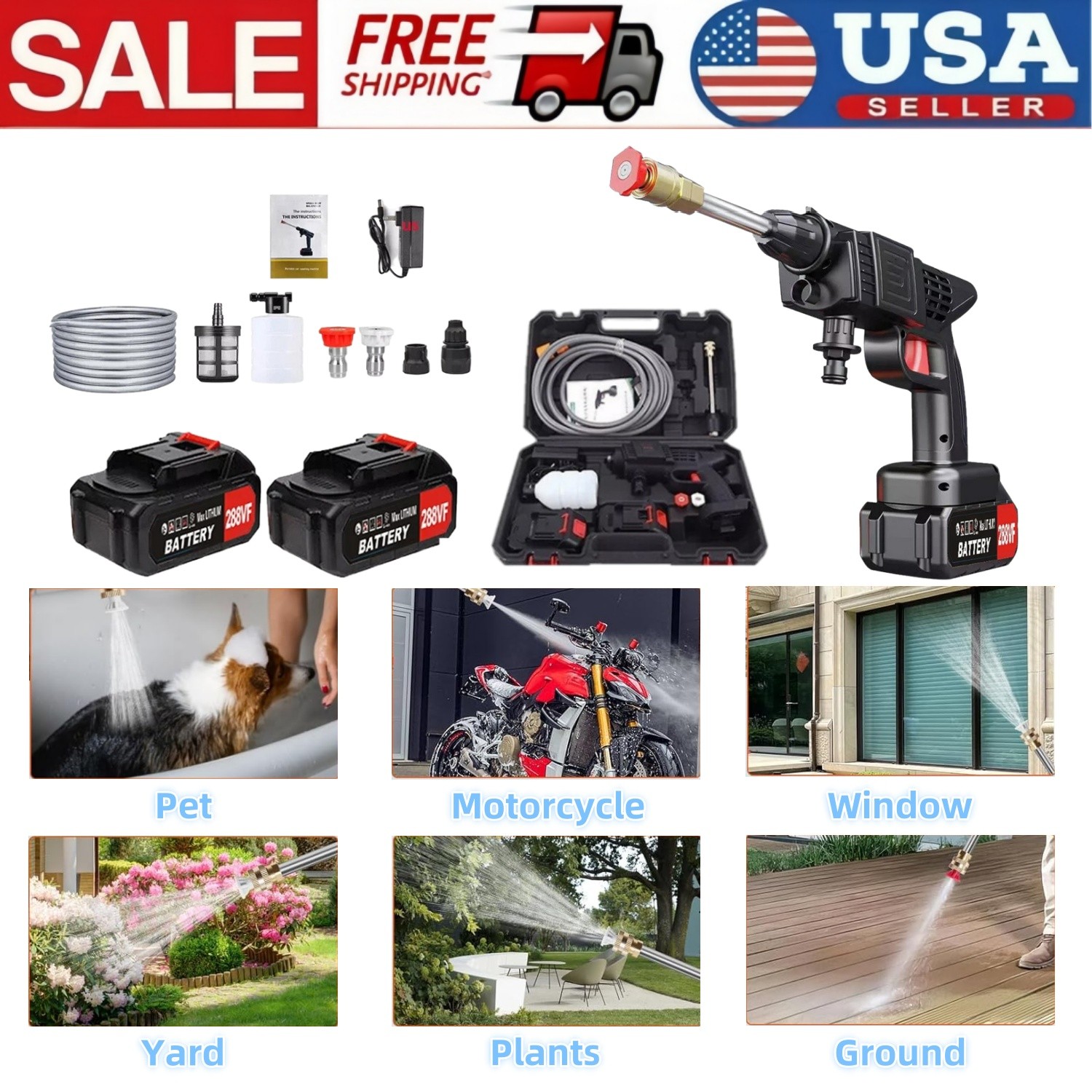 Electric High Pressure Water Spray Car Gun Portable Cordless Washer Cleaner Yard