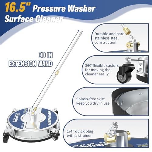 16.5″ Pressure Washer Surface Cleaner Attachment, Max 4400 PSI, Stainless