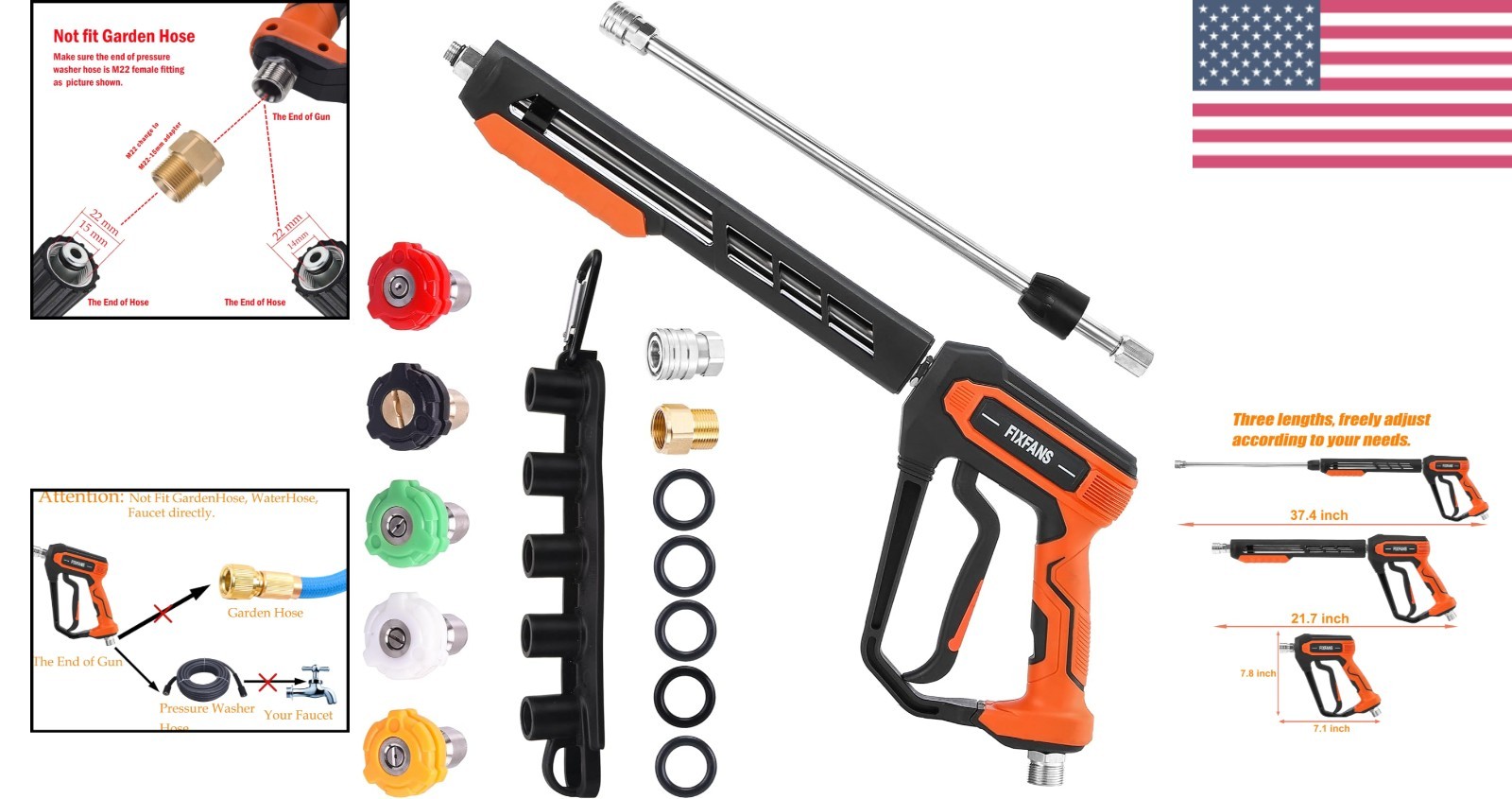 Stainless Steel Pressure Washer Gun with Versatile Nozzles and Wand Extension