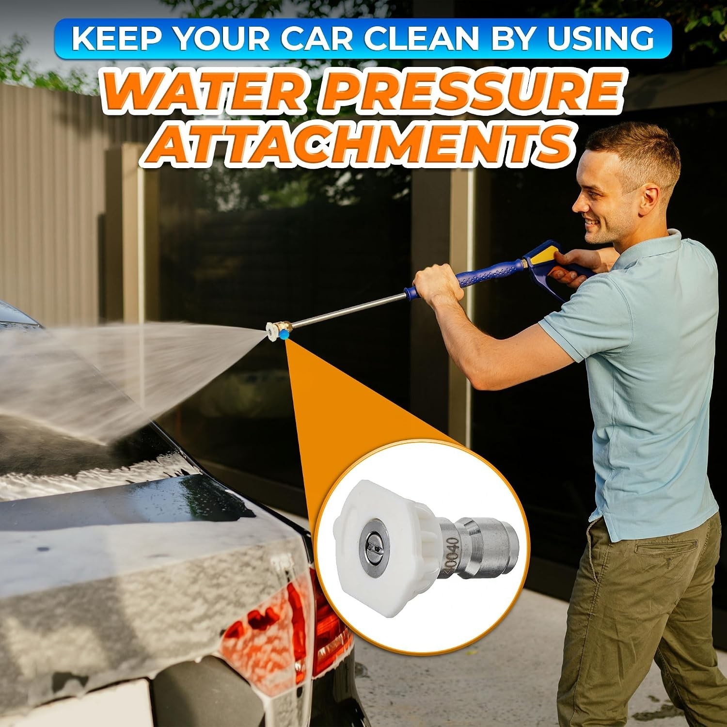 5-Piece Pressure Washer Tips Set – Quick-Connect Foam Sprayer, Rust-Resistant
