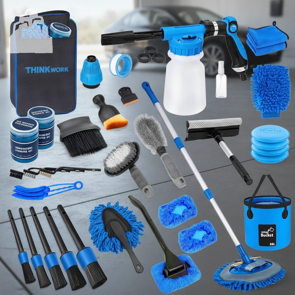 Car Wash Kit Foam Gun Brush Mop Bucket Detailing Tools Set